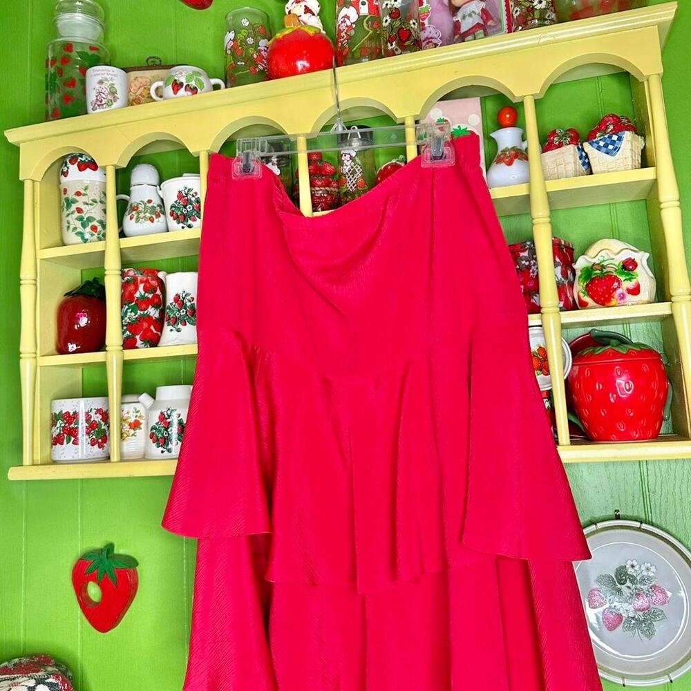 Y2k plus size whimsical fairycore bright cherry red ruffle tiered midi skirt!